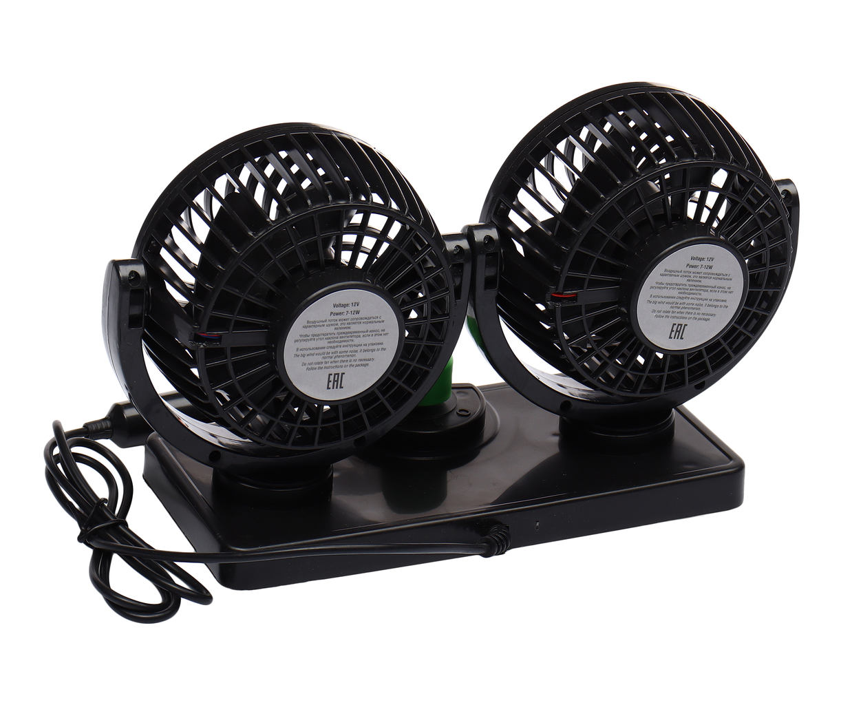 Вентилятор в салон 12V двойной на платформе черный, 8062J, JT INDUSTRIAL