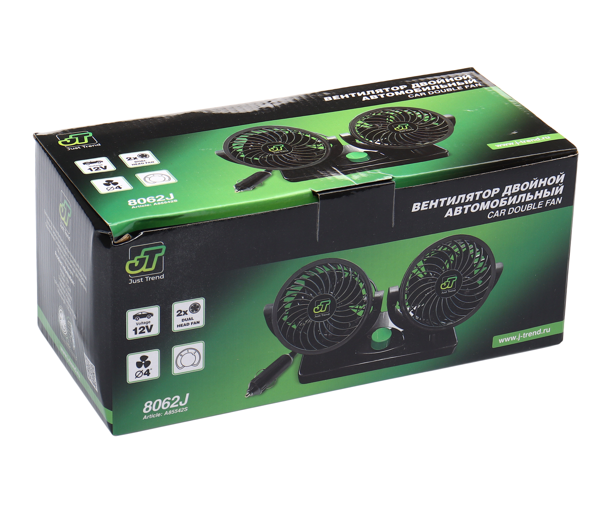 Вентилятор в салон 12V двойной на платформе черный, 8062J, JT INDUSTRIAL